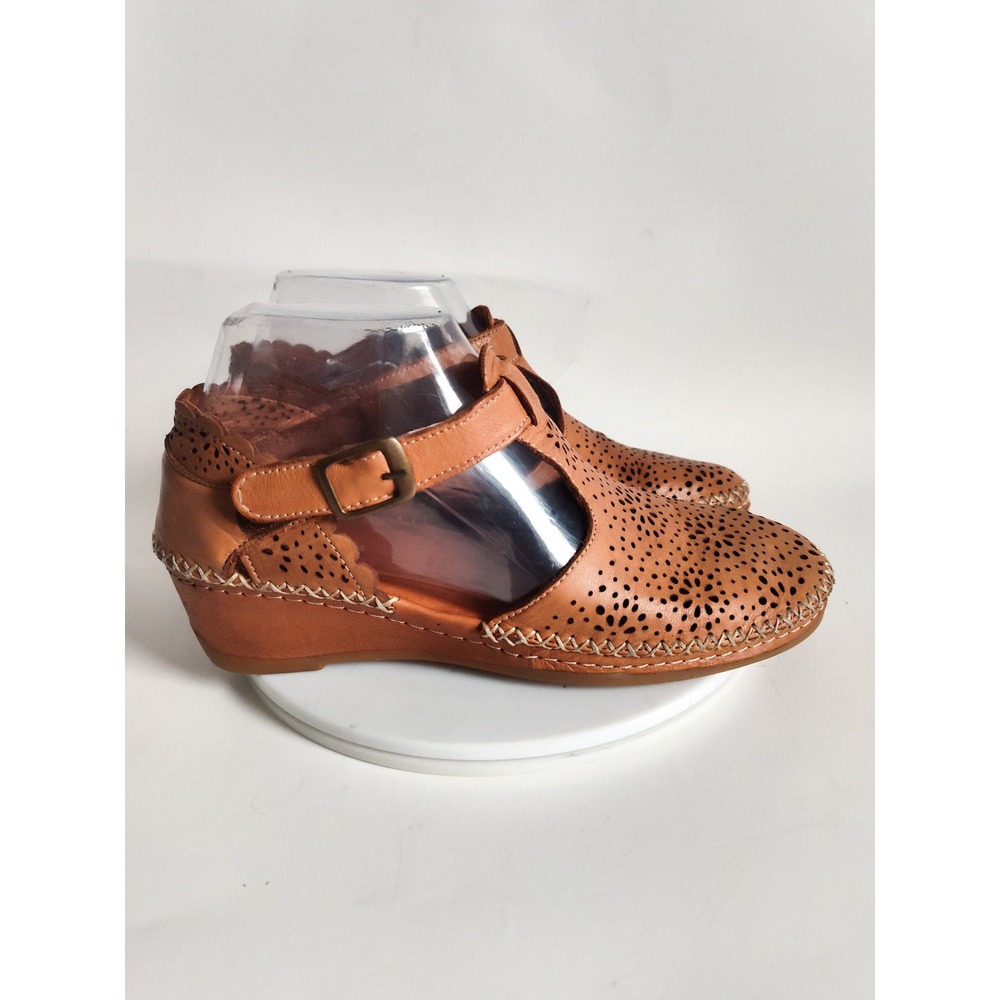 Spring Step Mary Jane 6.5 - 7 / 37 Wedges Tan Leather Laser Cut T-Strap Comfort